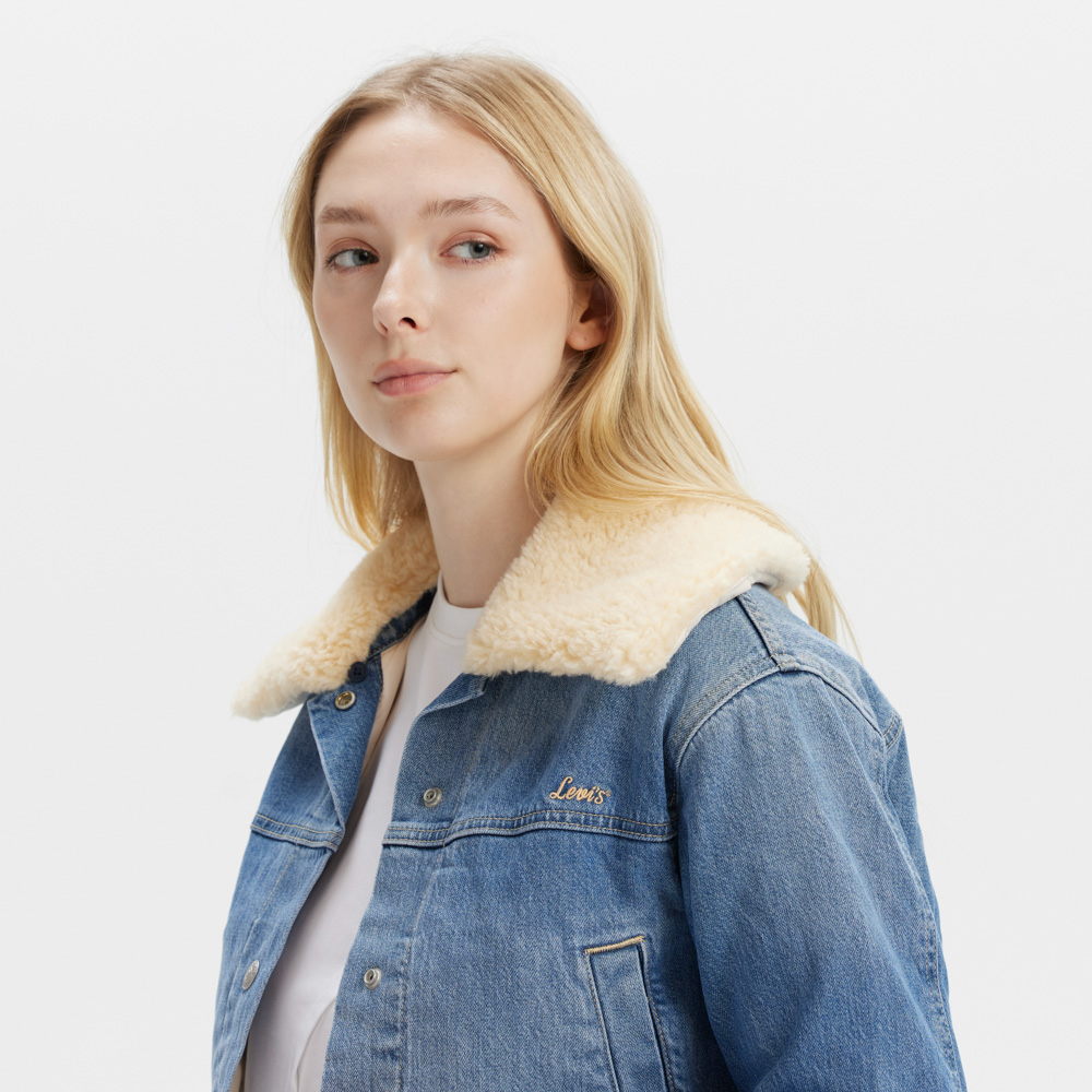 Levi's® Women's Warm Series Wool Collar Short Denim Jacket - 图片 3