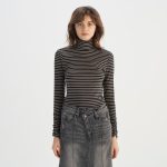 Levi's? Women's Black and Tan Striped Turtleneck Top